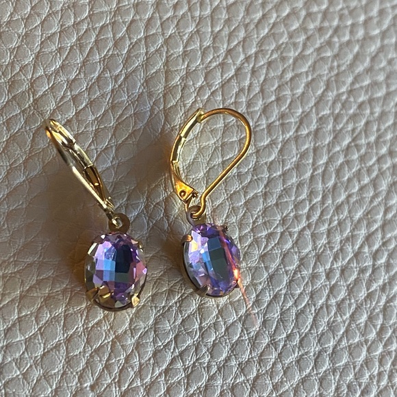 Crystal light pink iridescent Drop Earrings - Picture 5 of 6